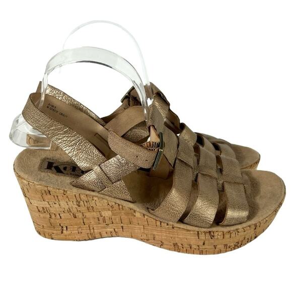 Korks by Kork-Eaze Bronze Metallic Leather Cork Wedge Platform Sandal Size 9 - Picture 2 of 8